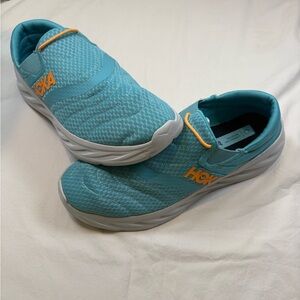 Men’s Hoka Teal Athletic Slip-On Sneakers with Orange Logo